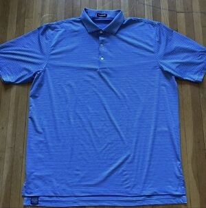 Luxe GOLF Paul Stuart XXL Blue Striped Short Sleeve Polo Shirt,Polyester,MINT